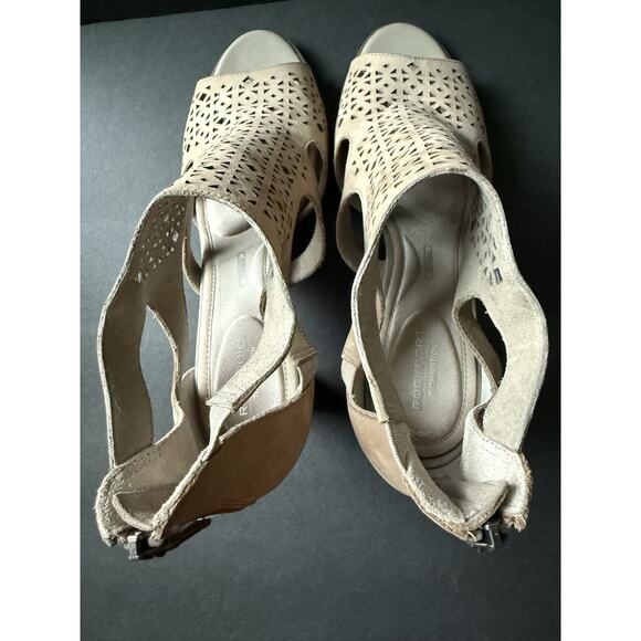 Rockport Womens Comfort Sandals Shoes Leather Suede Taupe Size 8 Block Heel - Picture 6 of 10